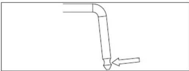 Simple line drawing of a bent pipe with an arrow indicating direction (no text or symbols)