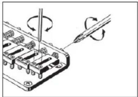 Diagram of a screwdriver working on an electronic component with rotating arrows indicating motion (no text or symbols present)
