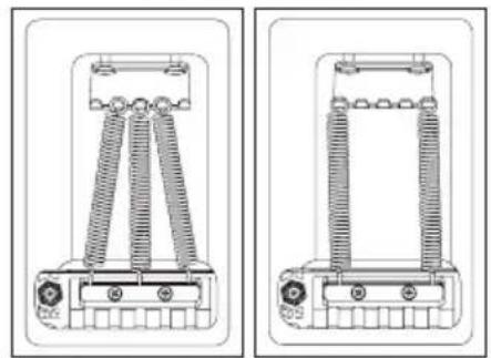 Technical line drawing of two mechanical components with spring-like elements and mounting brackets (no text or symbols)