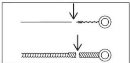 Diagram showing two stages of a mechanical or electrical component with downward arrows indicating process flow.