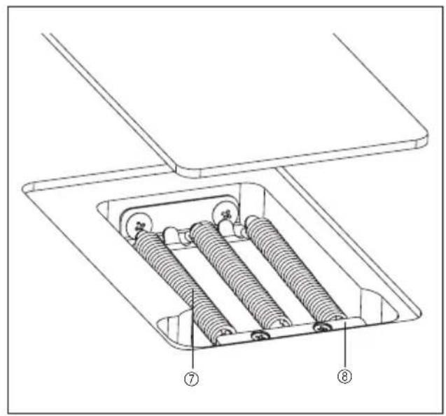 Technical diagram of a mechanical assembly with labeled parts ⑦ and ⑧, showing internal components in a housing.