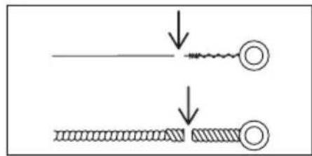 Diagram showing two stages of a mechanical or electrical component with downward arrows indicating process flow.