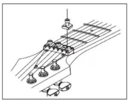 Technical line drawing of a guitar fretboard assembly (no text or symbols)