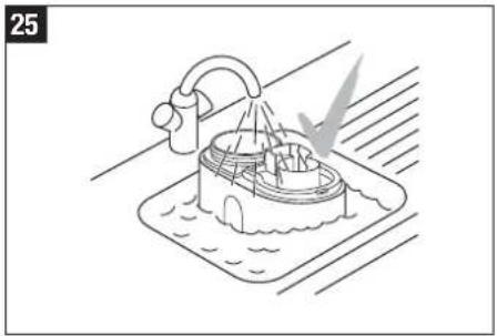 Line drawing of a faucet spraying water onto a boat, with no text or symbols present