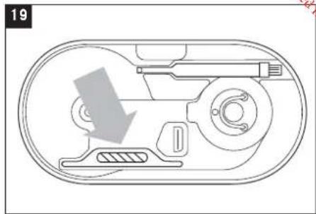 Technical line drawing of a mechanical component with a downward arrow indicating motion (no text or symbols)
