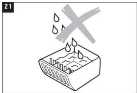 Simple line drawing of a container with liquid droplets and a cross symbol above it (no text or labels)