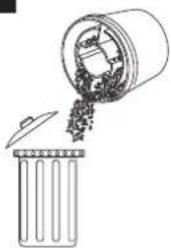 Illustration of a trash bin with a container pouring granular material into it (no text or symbols)