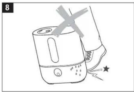 Line drawing of a kettle with a handle and control panel, showing a warning symbol (no text or labels)