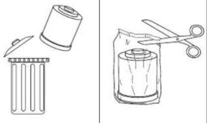 Illustration of two different types of cleaning tools: a cylindrical brush and a spool with scissors (no text or symbols)