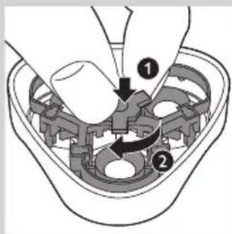 Diagram showing a mechanical assembly with labeled parts and directional arrows indicating motion or movement.