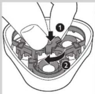 Diagram showing a mechanical assembly with labeled parts and directional arrows indicating motion or movement.