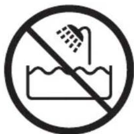 Prohibition sign showing shower spraying over water with no text or symbols