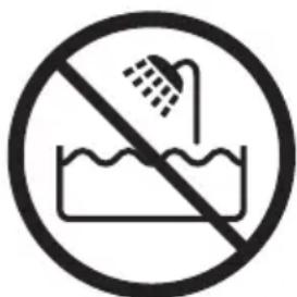 Prohibition sign showing shower spraying over water with no text or symbols