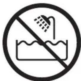 Prohibition sign showing a shower above a water tank, indicating no showering or disinfection.