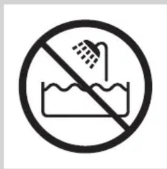 Prohibition sign showing shower spraying over water with no text or symbols