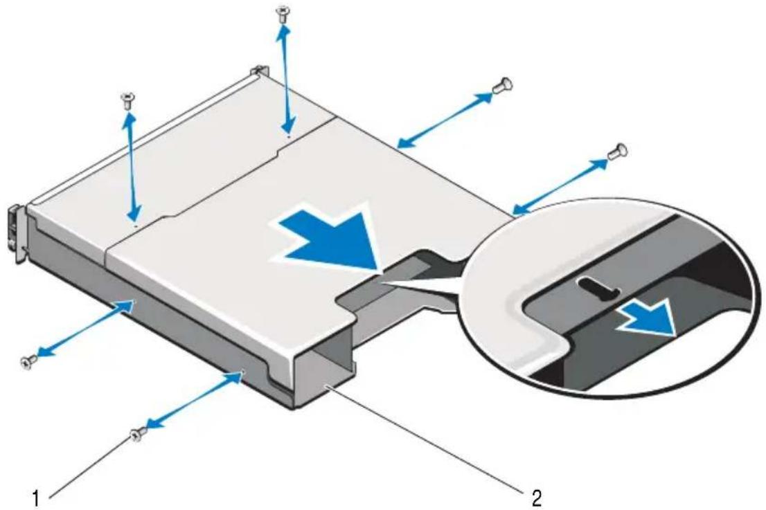 Diagram illustrating a device's internal structure with directional arrows and labeled parts 1 and 2, highlighting a blue arrow indicating flow or movement.