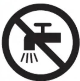 Prohibition sign showing a faucet crossed out by a diagonal line, indicating no fire or water discharge.