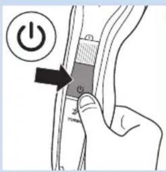 Diagram showing a hand pressing a button labeled 'P100mm' with an 'Power' icon, indicating electrical or mechanical operation.