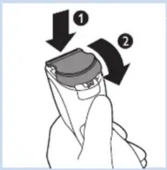 Diagram showing a person adjusting a device with two directional arrows labeled ① and ② indicating movement or change.