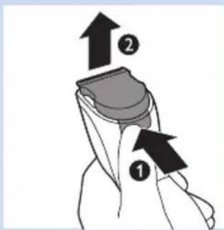 Diagram showing two labeled arrows pointing to a mechanical component, with numbers 1 and 2 indicating directional movement.