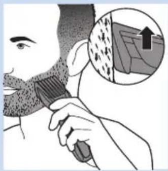 Illustration of a person brushing their face with a magnified inset showing hair texture (no text or symbols).