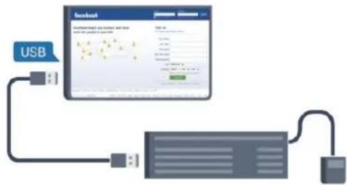 graph TD A["USB"] --> B["Facebook Interface"] B --> C["Network Data"] C --> D["Server"] D --> E["USB"]