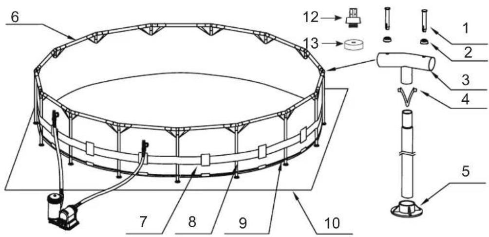 Technical diagram of a mechanical assembly with numbered components and labeled parts