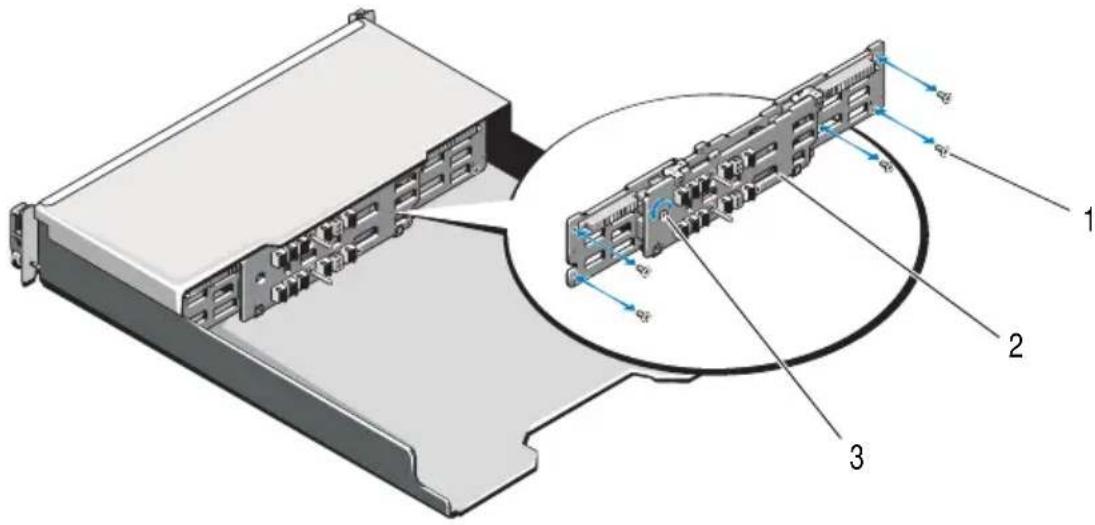 Technical diagram of a server rack with labeled components and directional arrows indicating data flow or movement.