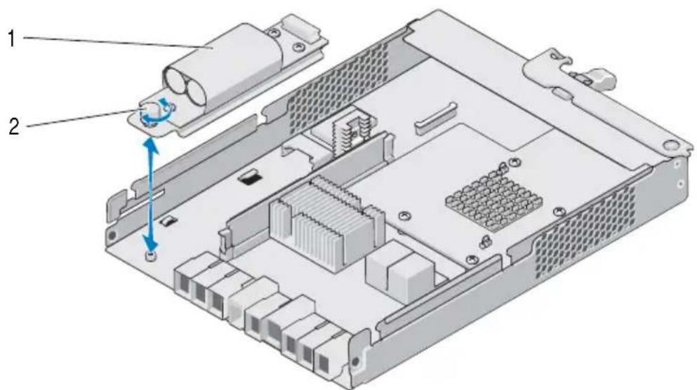 Technical diagram of an electronic device showing internal components with numbered labels and directional arrows indicating movement or assembly.