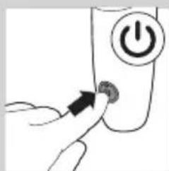 Hand holding a button with an 'Power' icon and arrow, no text or symbols present