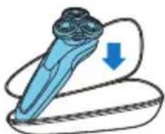 Illustration of a blue mechanical component with a downward arrow indicating motion (no text or symbols)