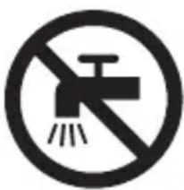 Prohibition sign showing a faucet with a diagonal line and raindrops, no text present