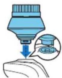 Diagram showing a dropper tip dispensing liquid into a container with an inset image of a graduation cap and a label 'EEV' visible.
