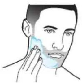 Illustration of a person applying face-to-face care to their cheek (no text or symbols)
