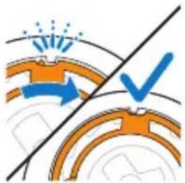 Diagram showing a blue checkmark over an orange circular object with light effects, intersected by a diagonal line (no text or symbols)