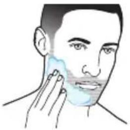 Illustration of a person applying facial care to their face (no text or symbols present)