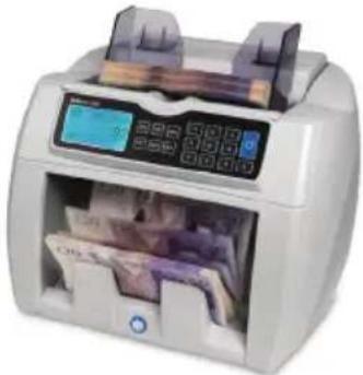 White digital bank counter with cash counting machine (no visible text or symbols)