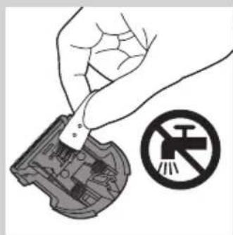 Illustration of a hand holding a small electronic component with a no-smoking symbol nearby (no text or labels).