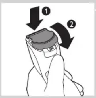 Diagram showing a person adjusting a device with two directional arrows labeled ① and ② indicating movement or rotation.