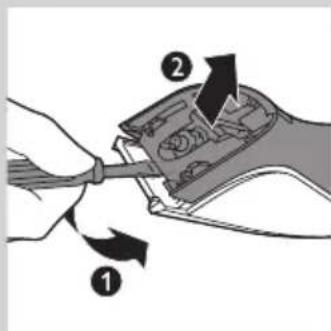 Diagram showing two hands holding a device with labeled parts, illustrating a process or operation.