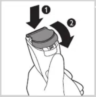 Diagram showing a person using a device with two directional arrows labeled ① and ② indicating movement or rotation.