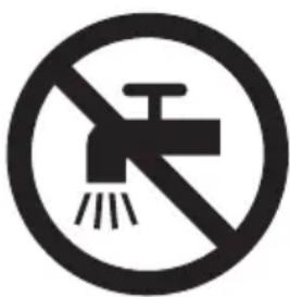 Prohibition sign showing a faucet crossed out by a diagonal line, indicating no leakage or disinfection (no text present)