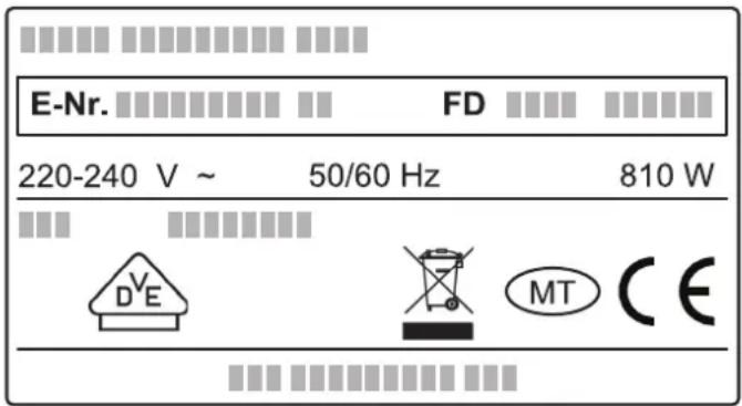 E-Nr. FD 220-240 V ~ 50/60 Hz 810 W VE DE MT CE