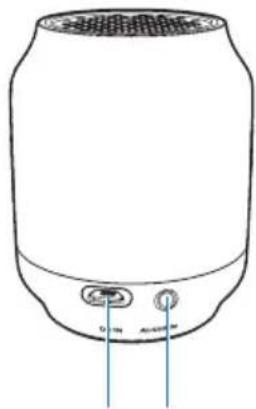 Line drawing of a cylindrical device with ventilation grille and two labeled ports (no text or symbols)