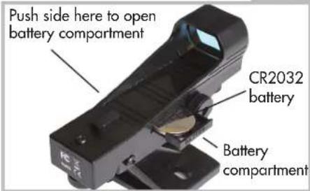 Push side here to open battery compartment CR2032 battery Battery compartment