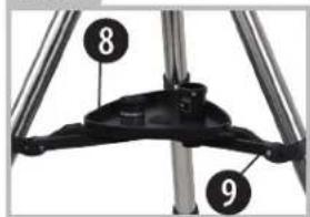 Close-up of a mechanical component with numbered parts (8 and 9) on a tripod frame structure (no text or symbols beyond labels)