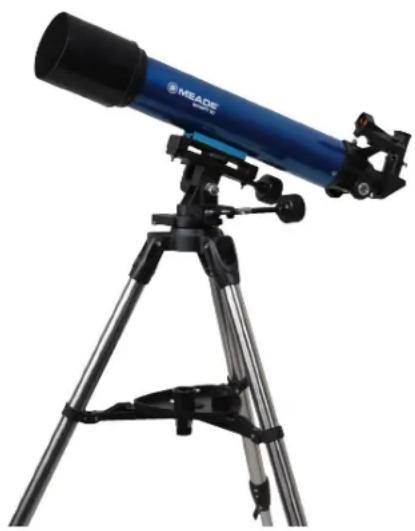 Blue MEADIS telescope mounted on a tripod, no visible text or symbols