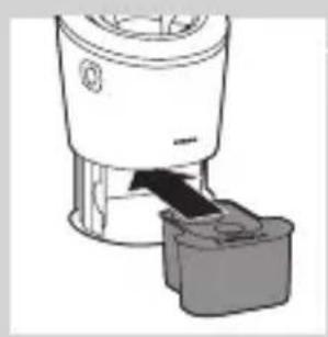 Diagram of a blender with a black arrow pointing to its base, showing no text or symbols.