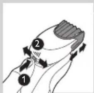 Diagram showing two labeled parts (1 and 2) of a mechanical or anatomical process with directional arrows indicating movement.