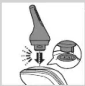 Illustration of a dental implant tool interacting with a tooth, showing magnified view of the tooth (no text or symbols present)